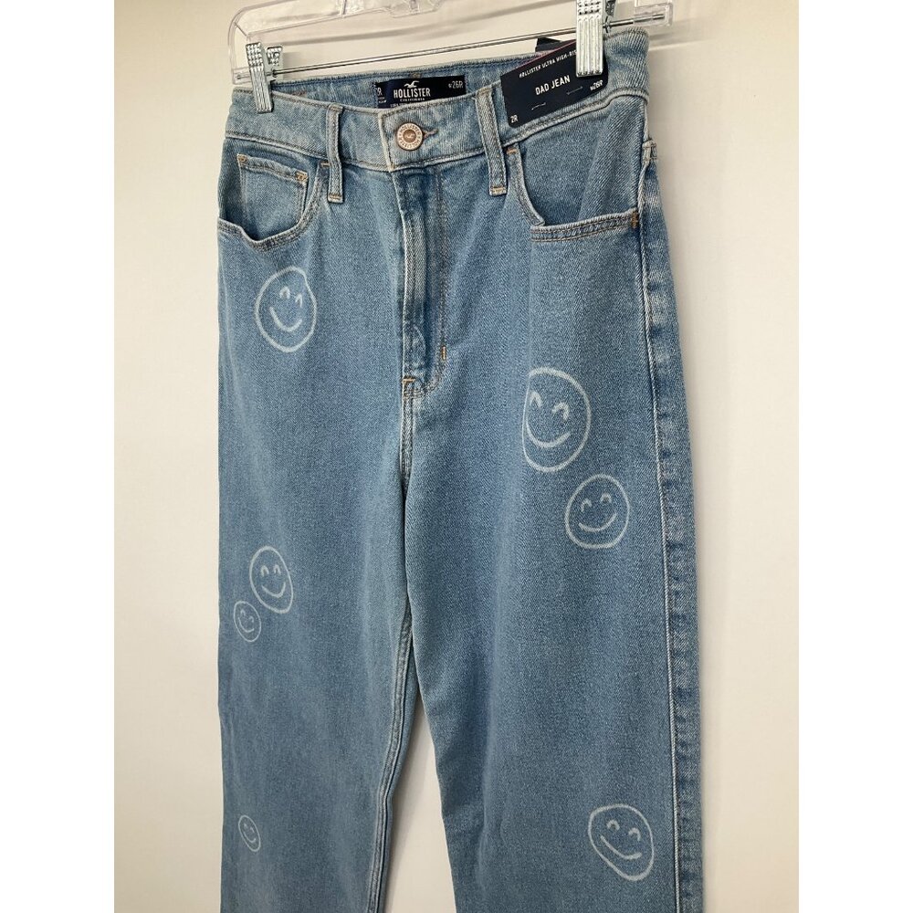 Hollister size 2R 26W NEW Ultra High-rise Dad Jeans Smiley Faces - Picture 7 of 11